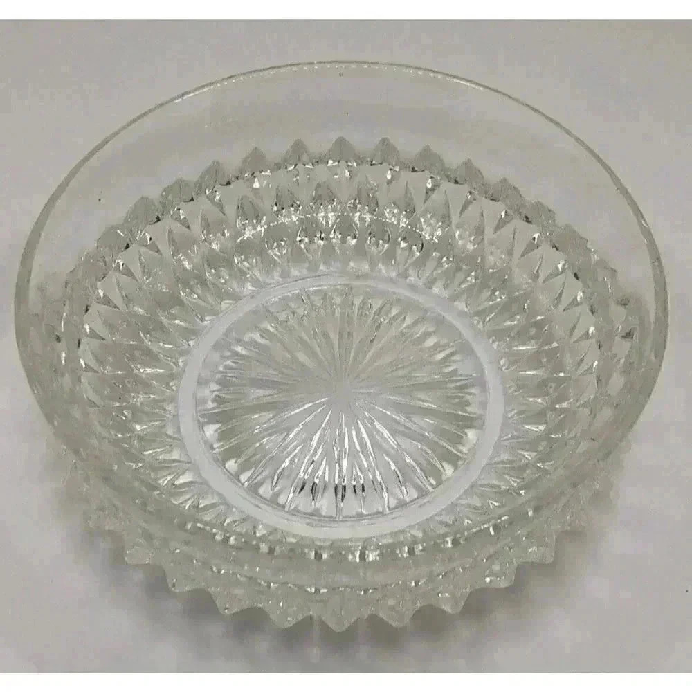Vintage Clear Pressed Glass Small Bowl Diamond Point Starburst Pattern 4.5 Inch